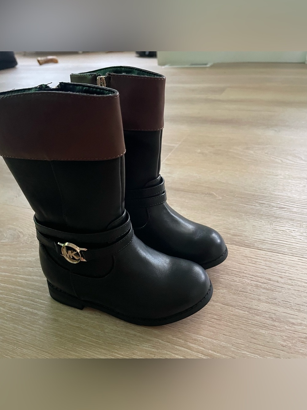 Michael Kors Black & Brown Leather Moto Boots